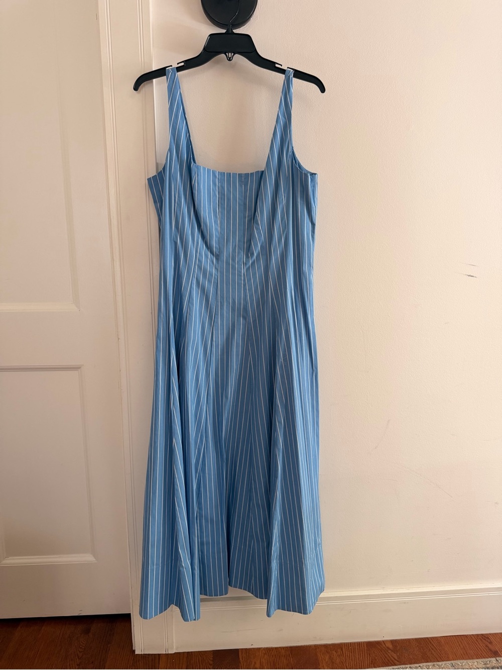 STAUD Light Blue Pinstripe Midi Sundress
